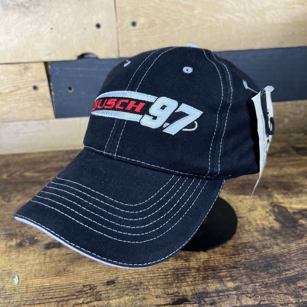 Busch 97 Nascar NWT Black Embroidered Trucker Hat Baseball Cap